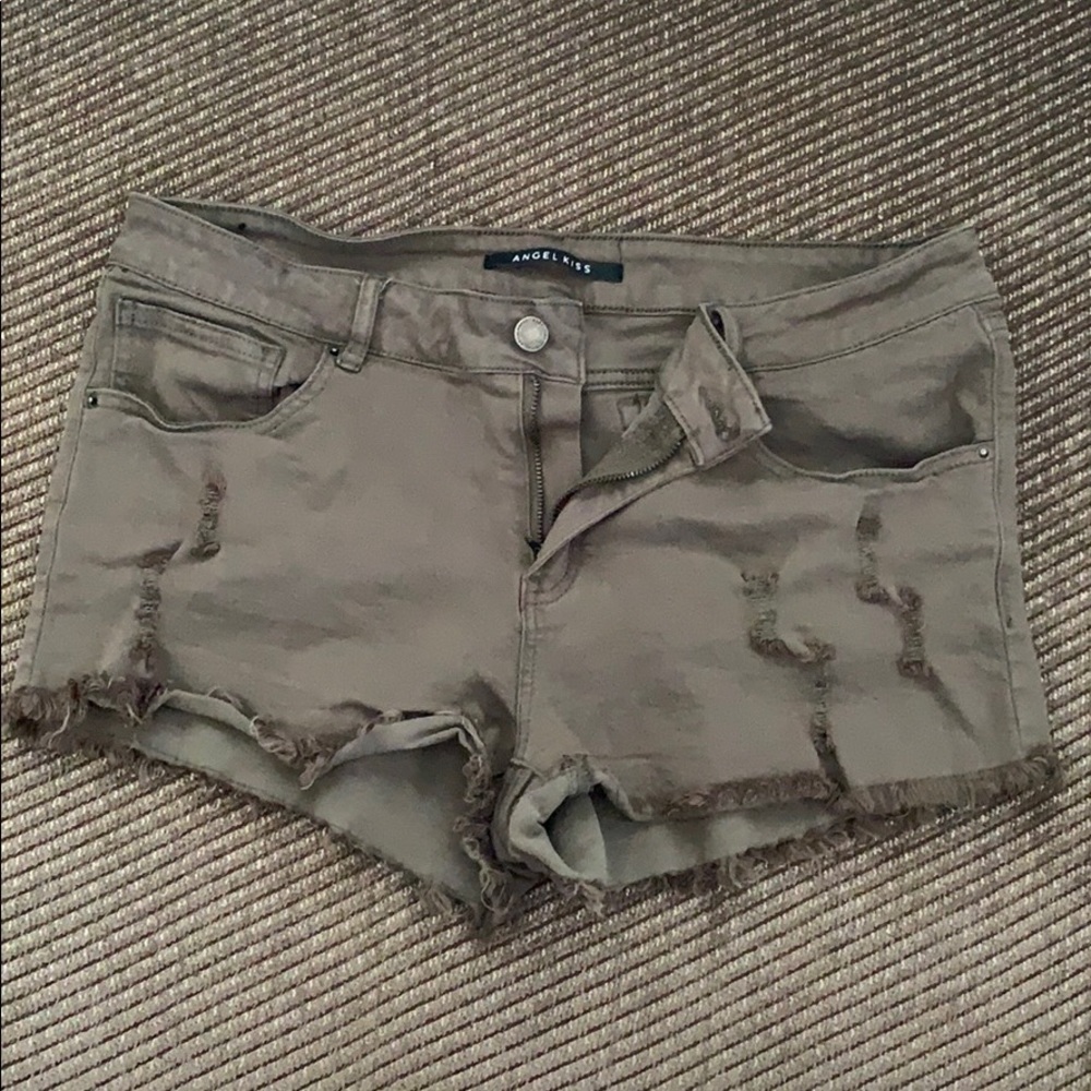 Olive Distressed Low Cut Shorts